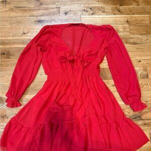 Chic Long Sleeve Red Dress